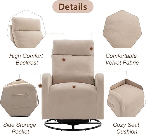 Miniatura 5 de Mecedora giratoria, sillón giratorio para guardería, tapizado de tela de tilo, mecedoras modernas con respaldo alto para guardería, dormitorio, sala