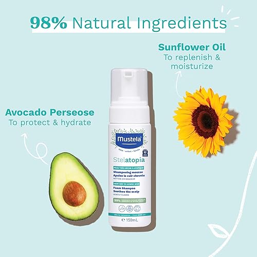 Miniatura 4 de Mustela Stelatopia - Champú de espuma para piel propensa al eczema para recién nacidos y bebés, con aceite natural de aguacate y girasol, sin
