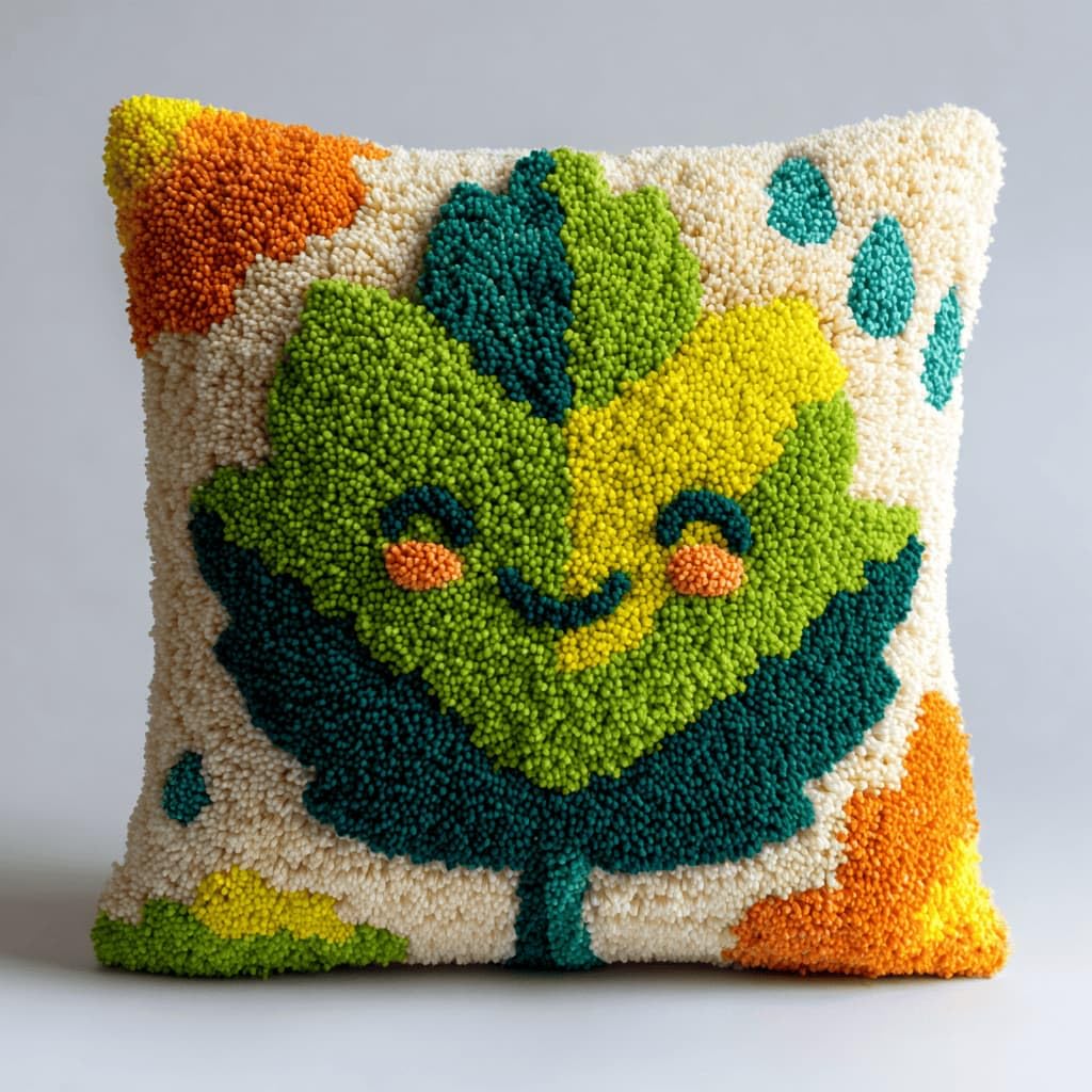 Kitquiver Beginner Latch Hook Cushion Kit,Leaf Decor Pillow Cover 43X43Cm