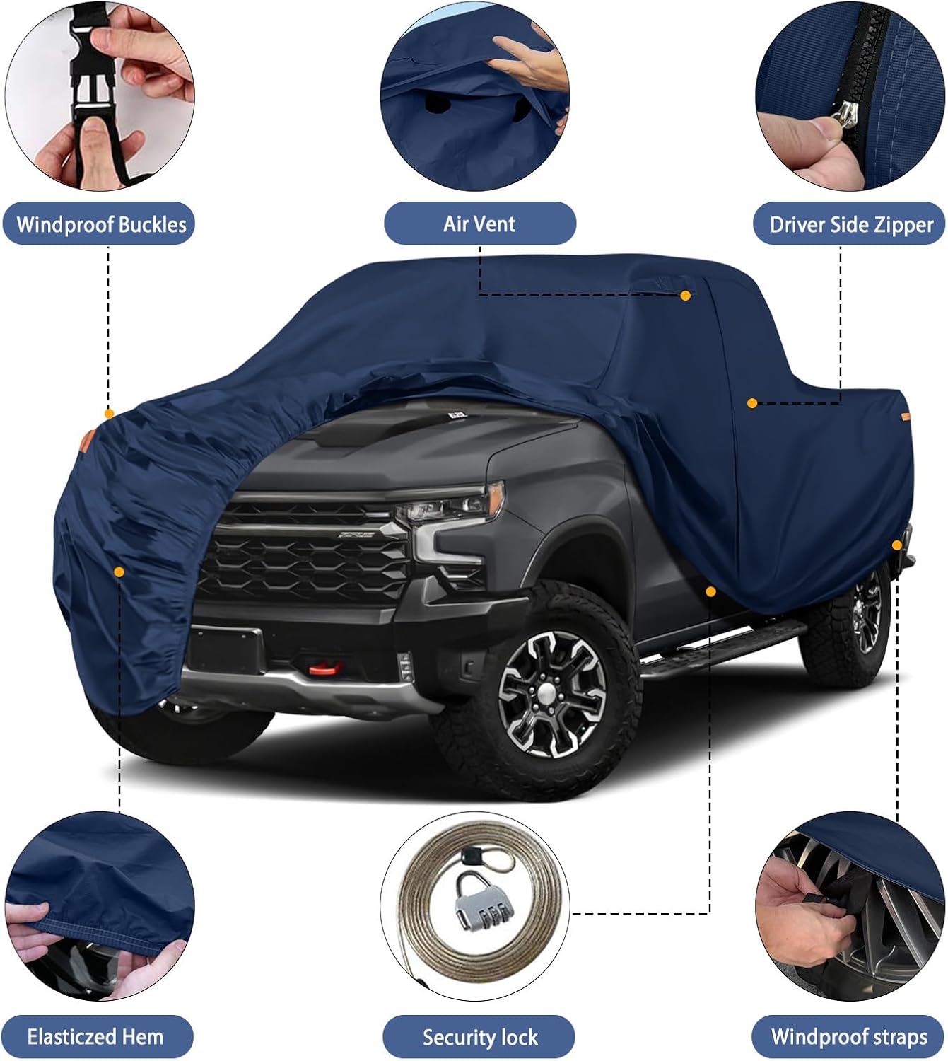 Waterproof Premium Truck Covers Replace for Ford F-Series,Chevy Silverado,Dodge Ram CrewCab 5.5 ft, Heavy Duty with Cotton Liner Car Cover with Zipper Door for Snow Rain Dust Protection