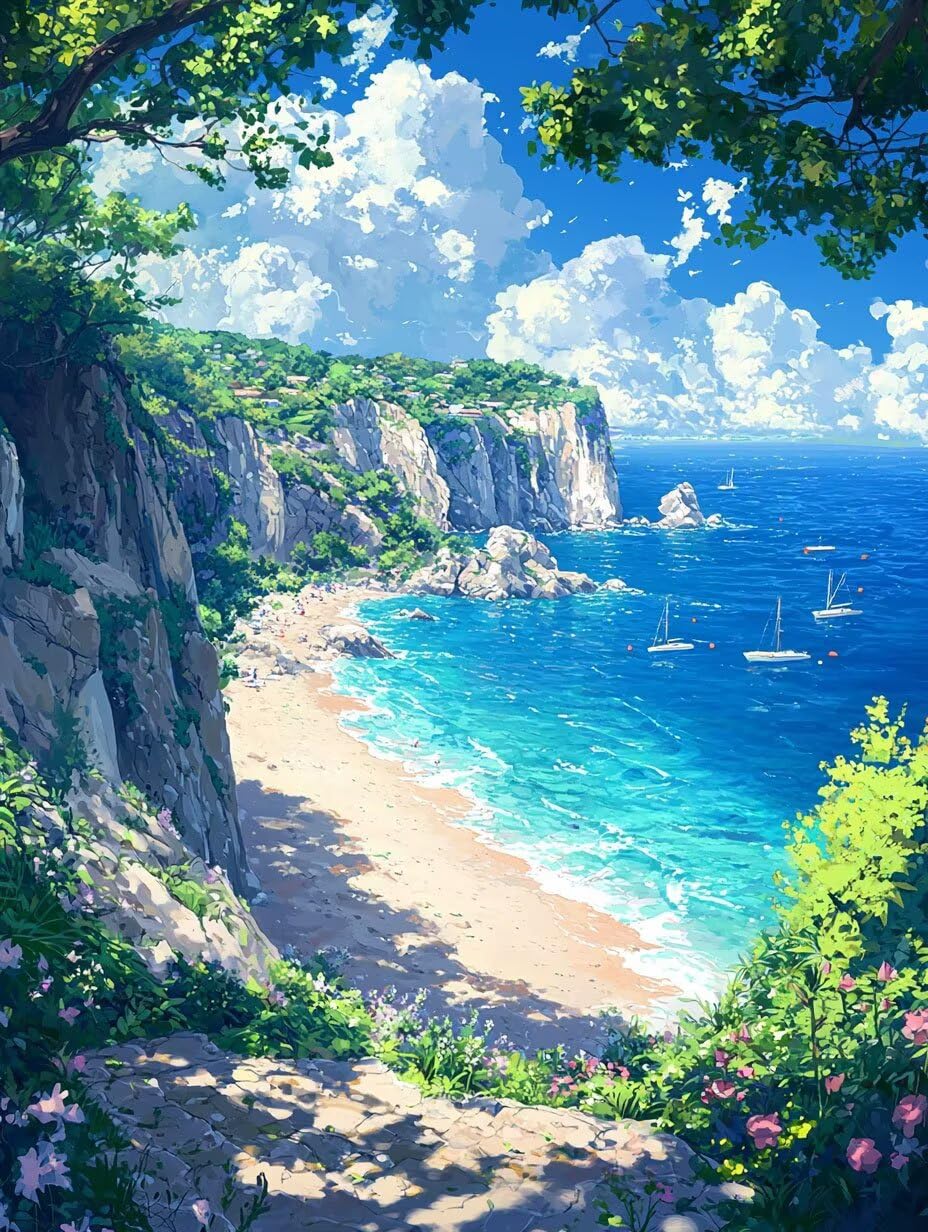 Malen Nach Zahlen, Sommerstrand, HD Leinwand mit Acrylfarben und Pinselset, Einfach zu Malen Für Kinder und Erwachsene, Anfängerfreundlich, Home Decor Geburtstag Geschenk, Ohne Rahmen 90x120cm WM3L810