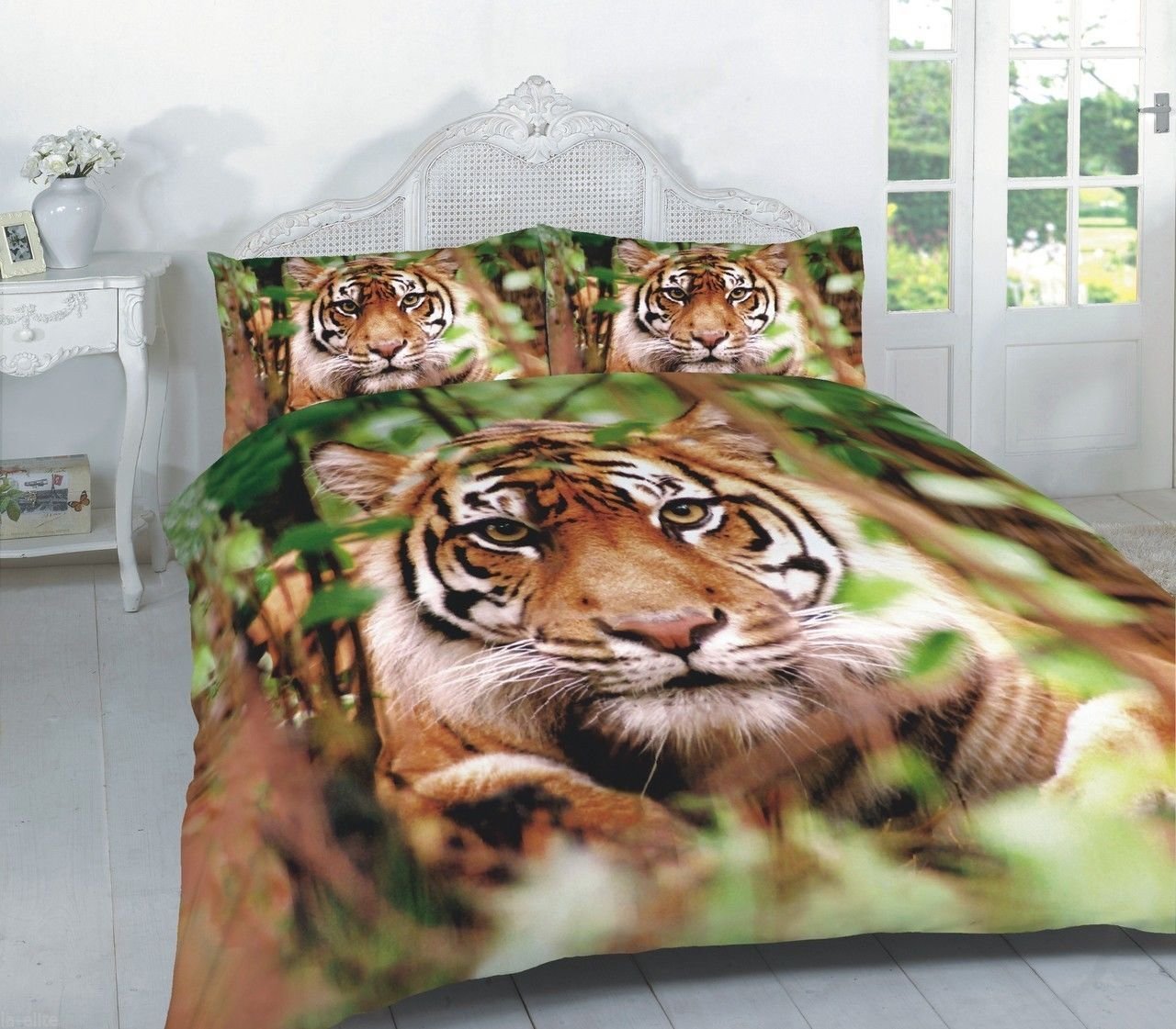 3D Animal Print Bedding Duvet Cover Sets PillowCases King Size Double Single (Jungle Tiger Duvet Cover, Single)