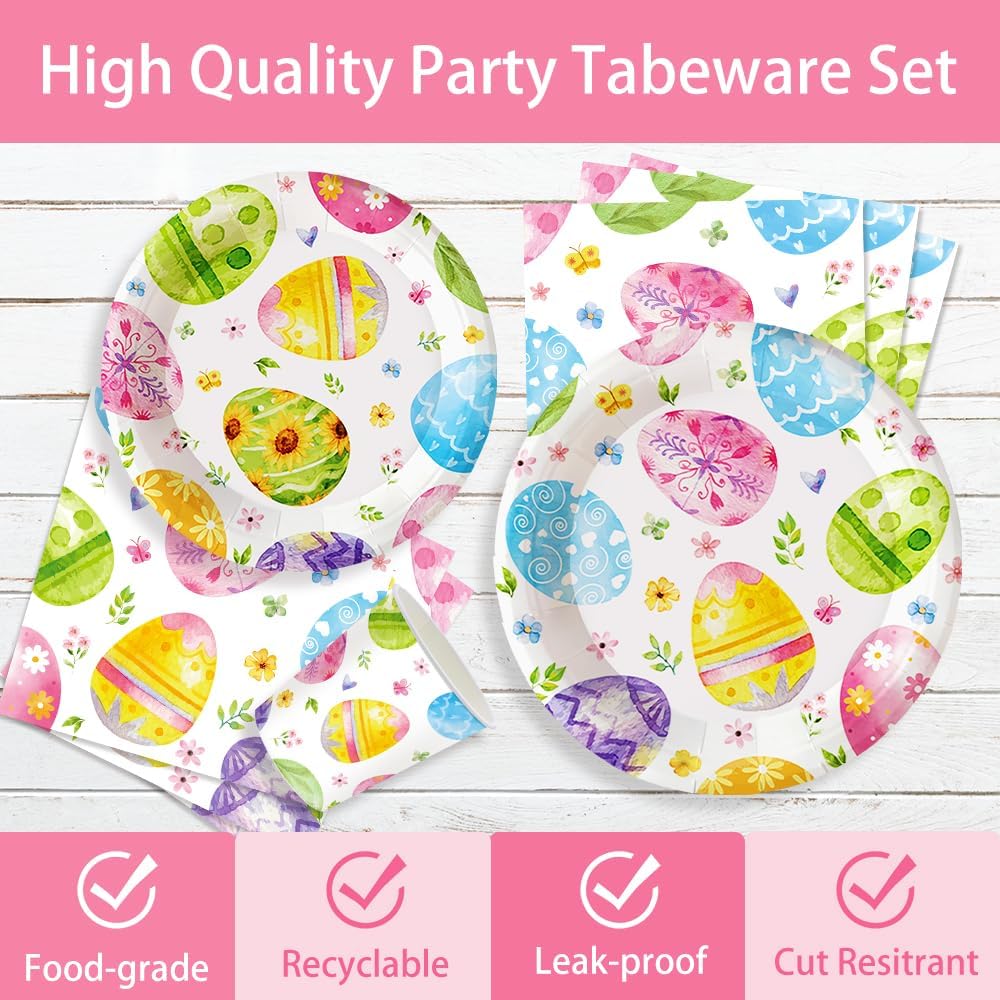 140Pcs Easter Day Party Supplies Colorful Easter Egg Plates and Napkins Easter Party Decorations Tableware Set Easter Egg Paper Plates Birthday Tea Party Eggs Plates, Serves 20 Guests