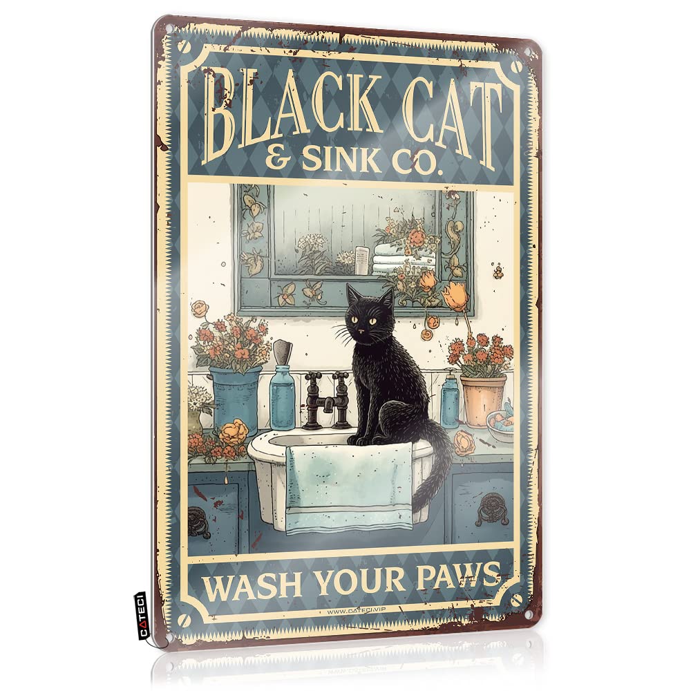 MWFKKADDB Bar Sign Metal Black Cat Wash Your Paws Tin Sign Metal Signs Vintagehippie Room Decorcoffee Bar Wall Decoroffice Decor For Women Bar Mirrors For Man Cave Small Metal Tin(20X30CM)