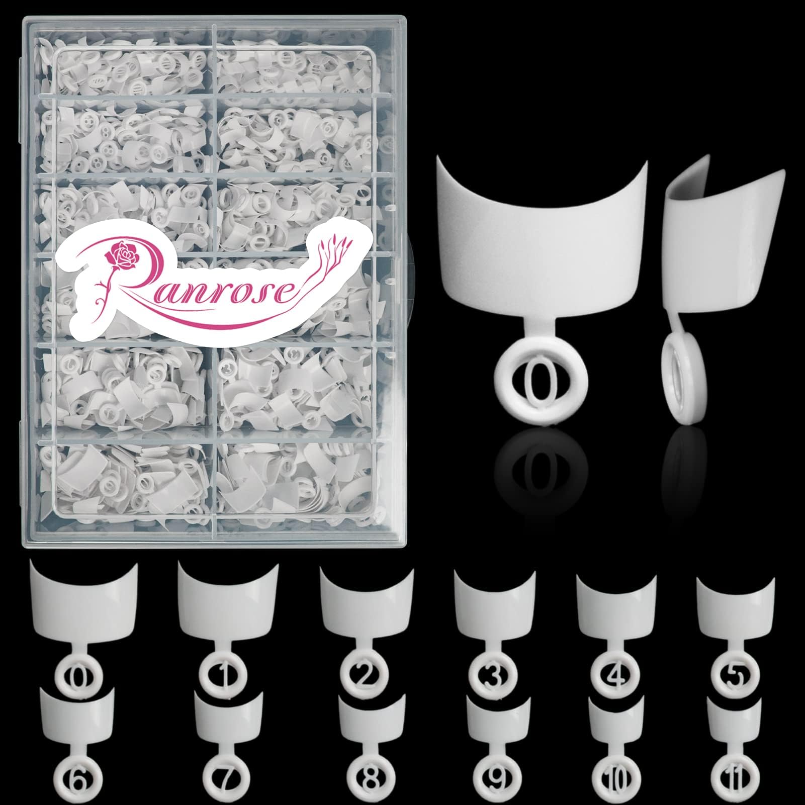600PCS Short French Style False Nails Half Cover Nails Tips,White Short Acrylic Extension Finger Nail 12 Sizes with Box