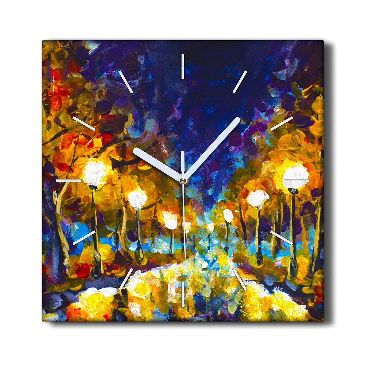 Horloge sur toile salon sans tic-tac peinture de nuit 30x30cm