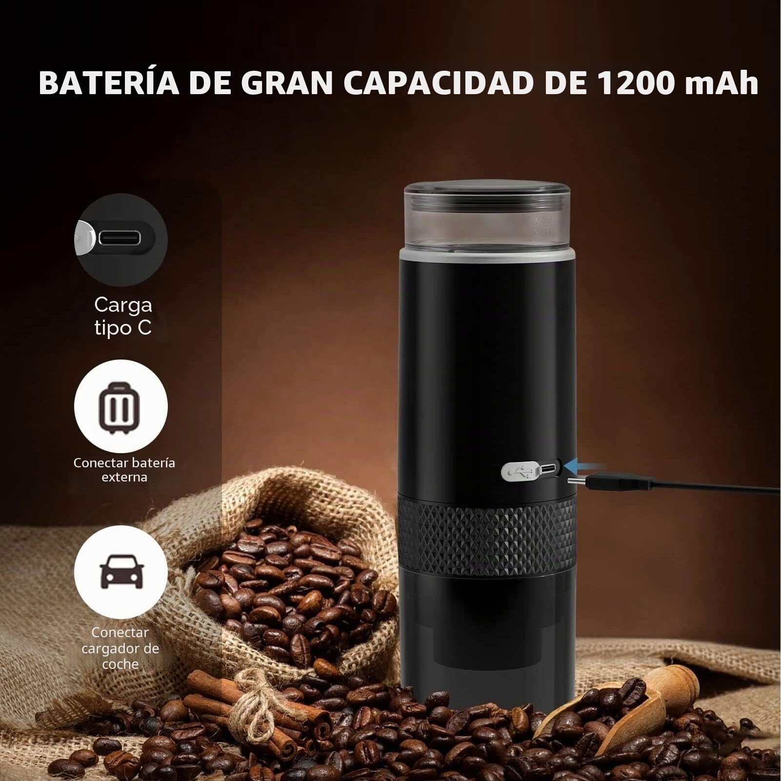 Asixxsix Portátil, Máquina de café Espresso Recargable, Fácil de Operar, de Viaje, Mini de Mano, Compatible con Cápsulas, café Molido, para Camping, Hogar