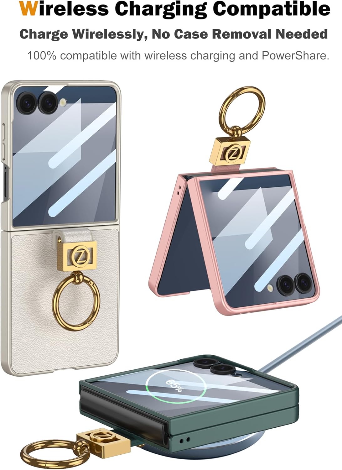 SHIEID Galaxy Z Flip 7 Leather Case with Ring Stand – Ultra-Thin Shockproof Cover with Built-in Small Screen Protector, PU Leather Texture Phone Case for Samsung Z Flip7, Forest Green