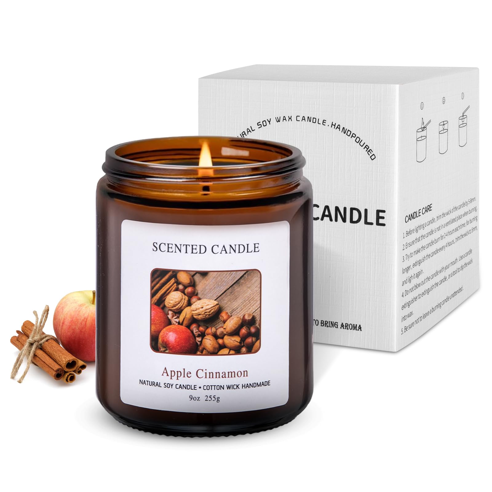 LumiSpace Apple Cinnamon Scented Candles for Home Scented Aromatherapy Candles, Hand-Poured, 9 OZ, 50H Clean Burn,Soy Wax Candle Gift Set for Women Men