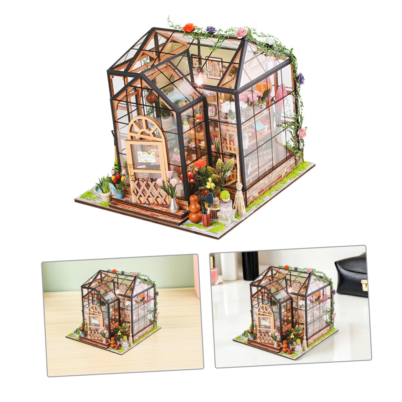 UKCOCO Kit de Manualidades para Casa de Flores en Miniatura, Modelo de Invernadero de Construcción 3D, Madera y Acrílico, Varios Accesorios, para Coleccionistas y Niñas, Decoración