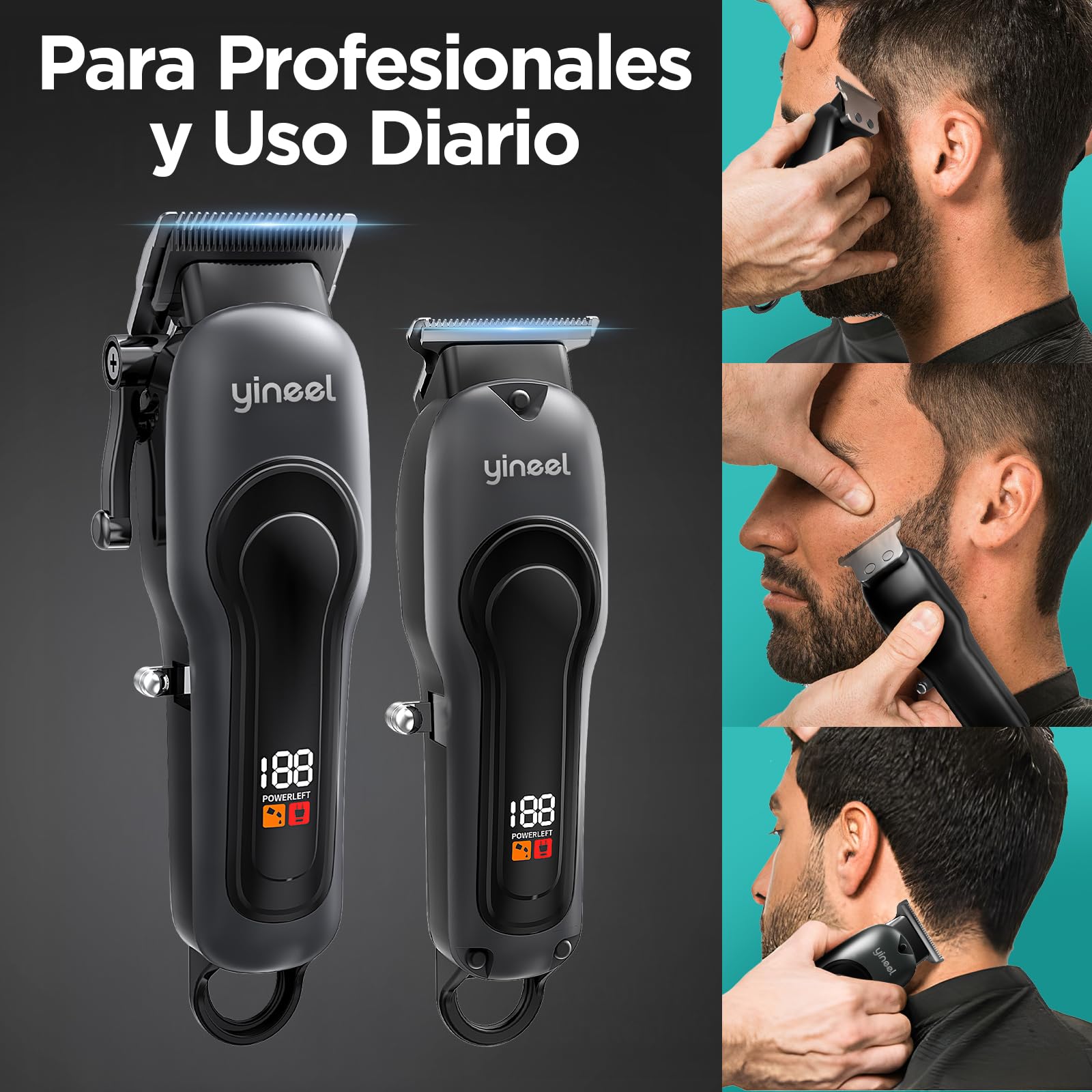 Maquina de Cortar Pelo Hombre, Yineel W6 Kit Profesional Inalámbrico de Cortadora y Recortadora de Cabello y Barba- Ideal para Corte de Cabello, Barba y Uso en Niños - Regalo Perfecto