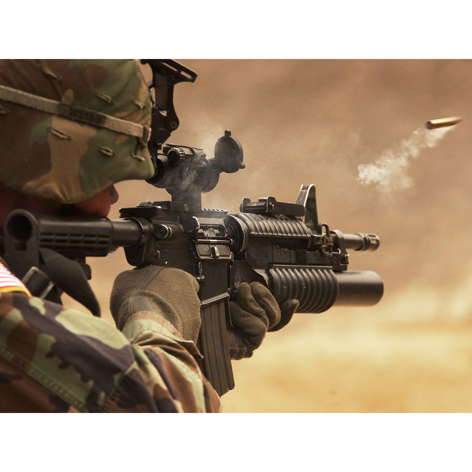 Military USA Soldier Firing Rifle Bullet Casing Photo Large Wall Art Poster Print Thick Paper 18X24 Inch