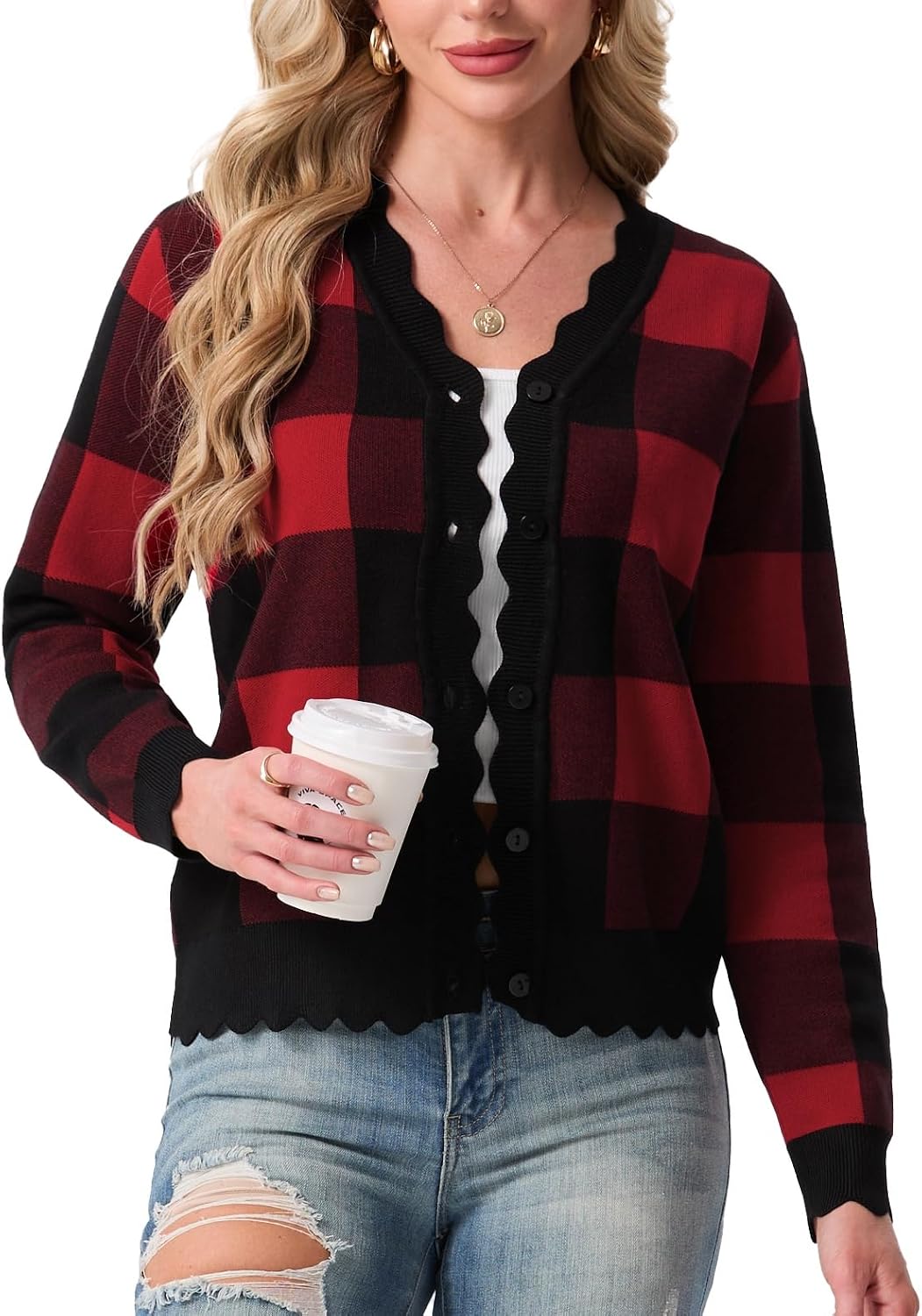 GRECERELLE Women's Long Sleeve V-Neck Button Down Cardigan Knit Shrugs Sweater thumbnail