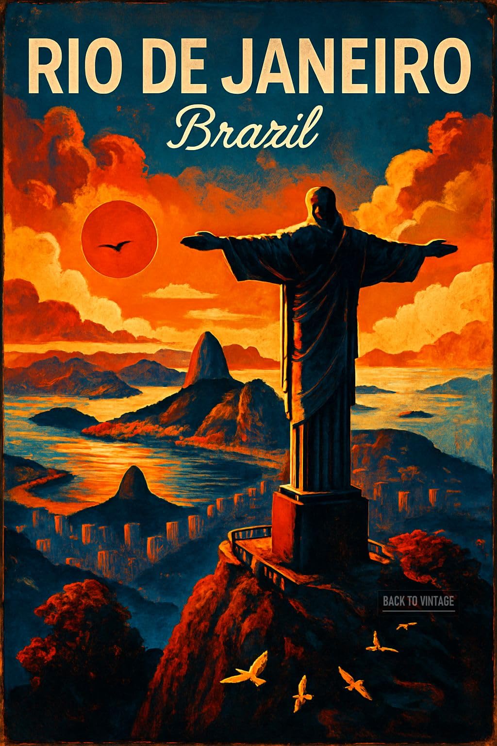 Vintage Travel Poster Of Rio With Christ The Redeemer Statue_result - A4 Travel City Poster Wall Art Home Decor Art Print Featuring Urban Landmarks and Global Views for Stylish Interior Display