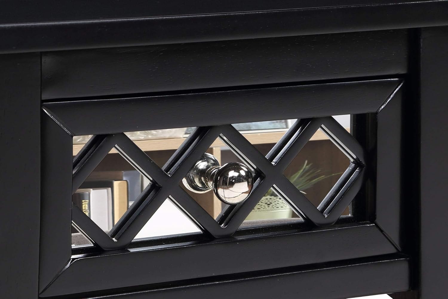 Convenience Concepts French Country Khloe Deluxe 1 Drawer Accent End Table 14" - Traditional Farmhouse Side Table with Mirrored Storage Drawer and Shelf for Living Room, Black