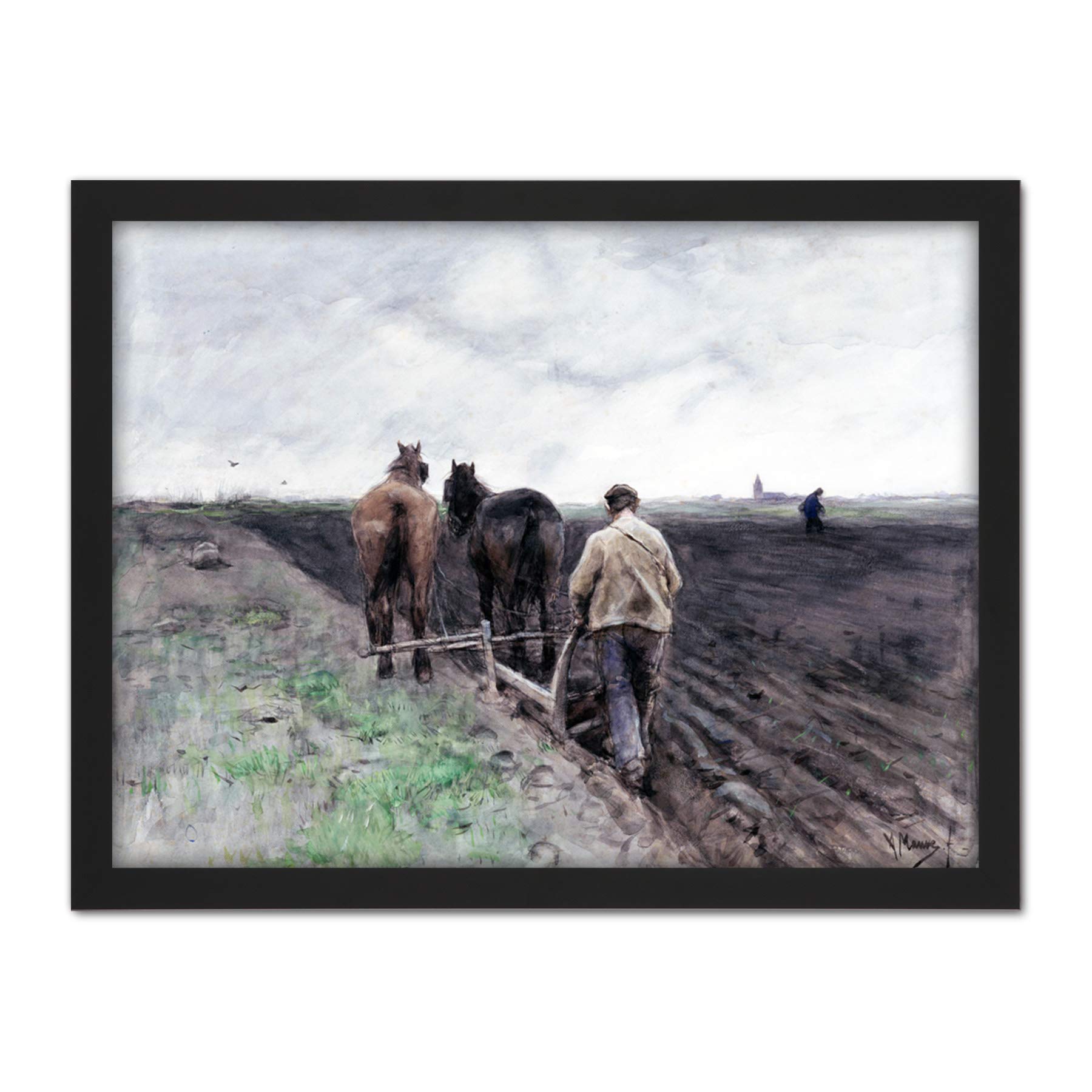 Artery8 Anton Mauve Farmer Behind The Plough Painting Artwork Framed Wall Art Print 18X24 Inch