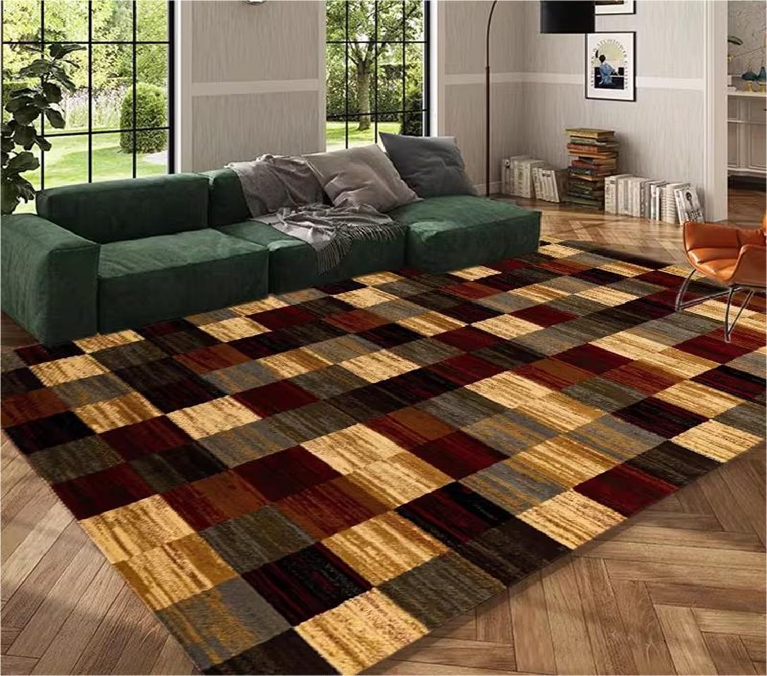 Modern Geometric Area Rug, 140x200cm Scandi Rugs Living Room Carpet Non Shedding Geometric Style Durable Soft Low Easy Care Pile - Large Rugs, Washable Carpet for Office Entryway Dining Room-Brown