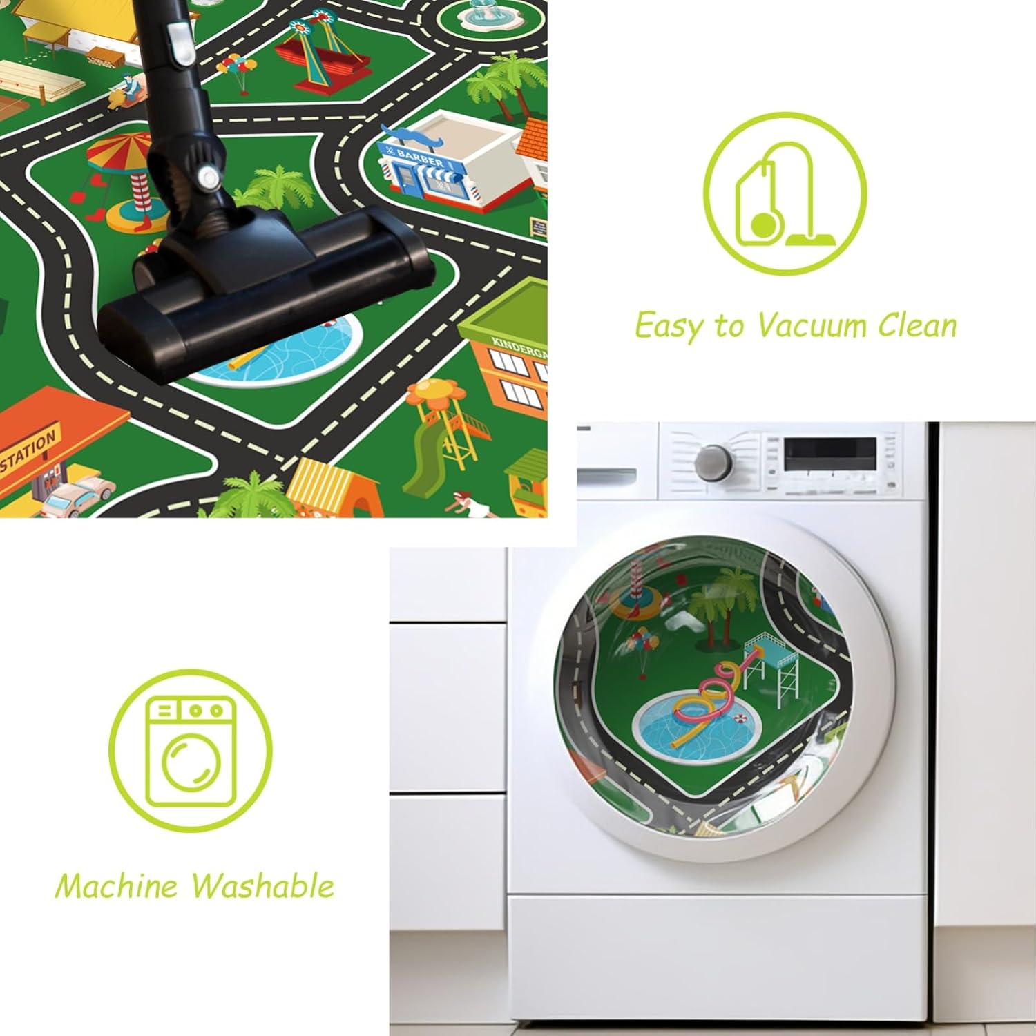 Kids Carpet Darker Green Car Play Rug, 4'x6' Road Rug for Kids Playroom, City Life Educational Area Rugs with Non-Slip Backing, Great Ideal Gifts for Kids Bedroom