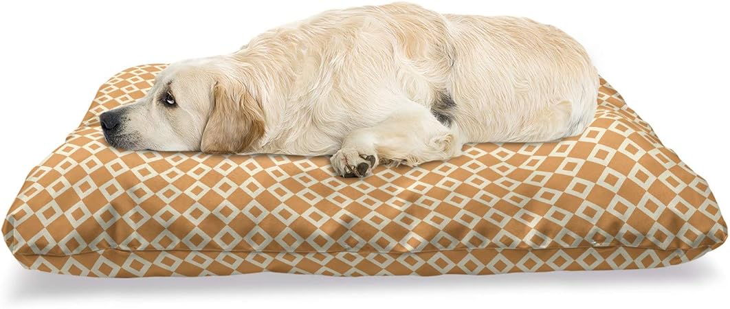 Review Lunarable Orange Pet Bed, Linked Vertical Squares Pattern Continuous Classical Vintage Design, Chew Resistant Pad for Dogs and Cats Cushion with Removable Cover, 24″ x 39″, Orange Cream