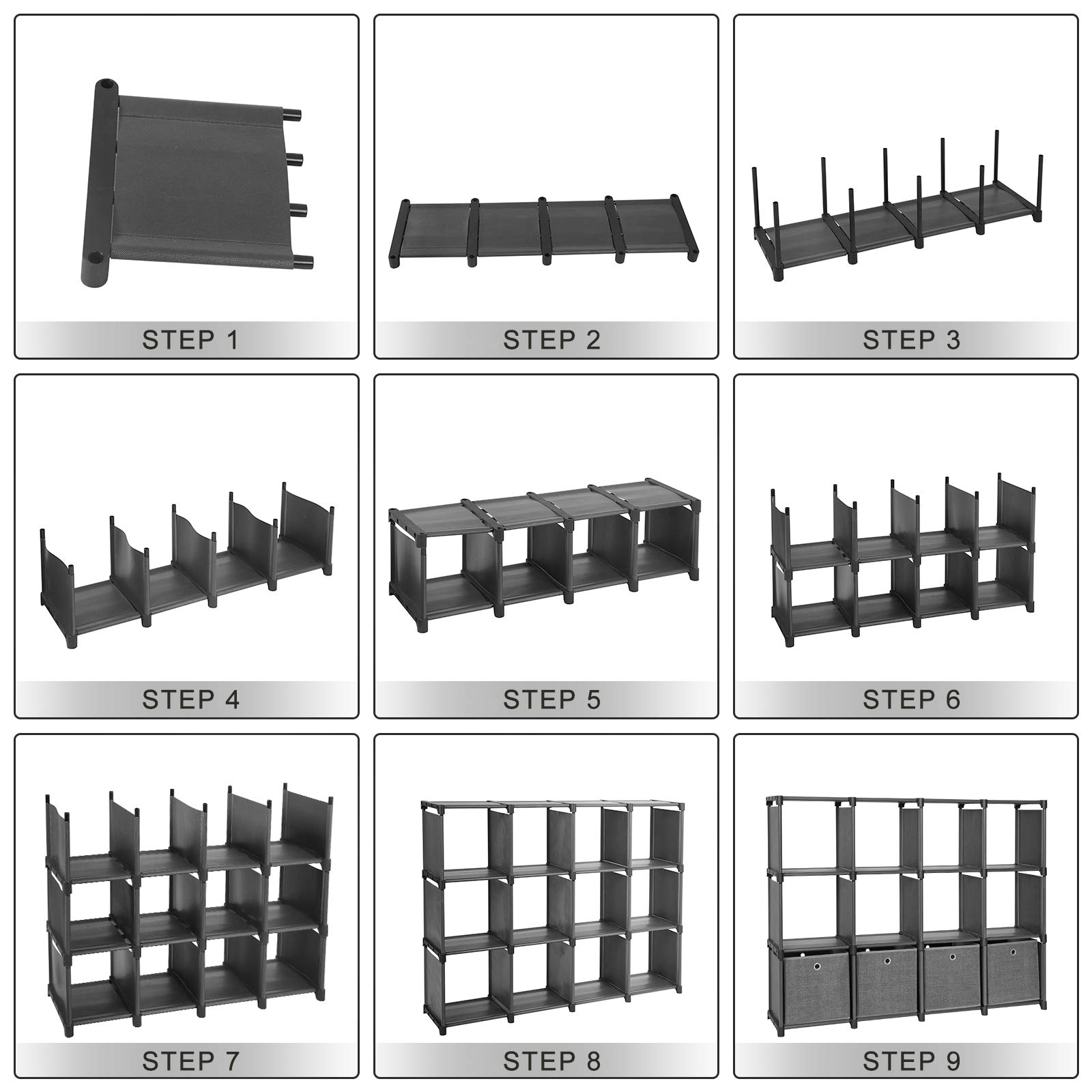 SONGMICS DIY Cube Storage Unit with 4 Storage Boxes, 12 Cubes