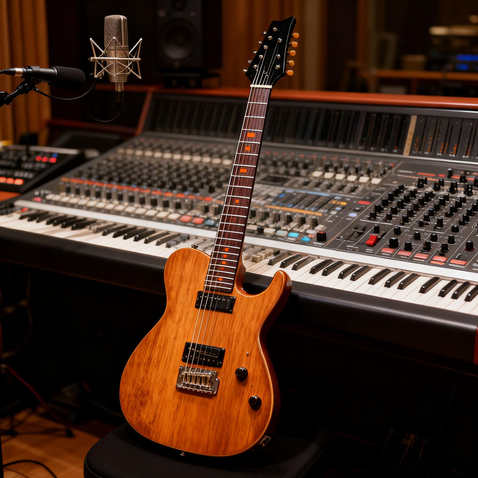 Manico per Chitarra Elettrica, Finitura Liscia Intarsio a Pois Arancione 25,5 Pollici Manico in Acero Facile da Installare, Tastiera in Palissandro, Sostituzione del con Fori per Piroli da