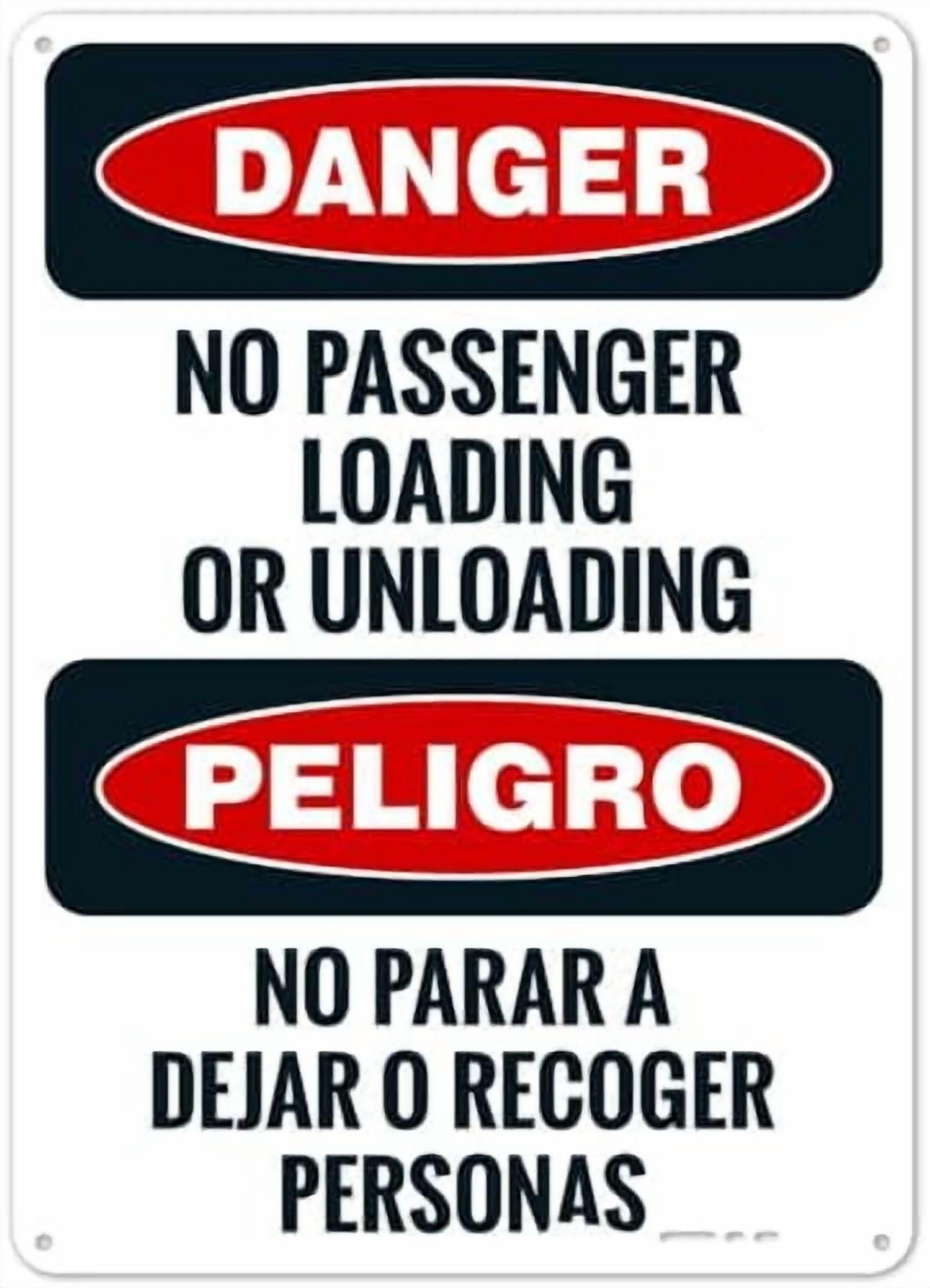 (2-Pack) Metal Tin Sign No Passenger Loading Or Unloading Bilingual OSHA Sign Facility Signs NO.27529 Sign 8x12 Inch - Clear Warning for Home & Use
