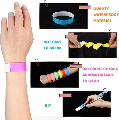Miniatura 6 de Harloon 1200 pulseras de 34 pulgadas, 1 a 1200 números consecutivos, 12 pulseras de colores, pulseras de papel impermeables para eventos,