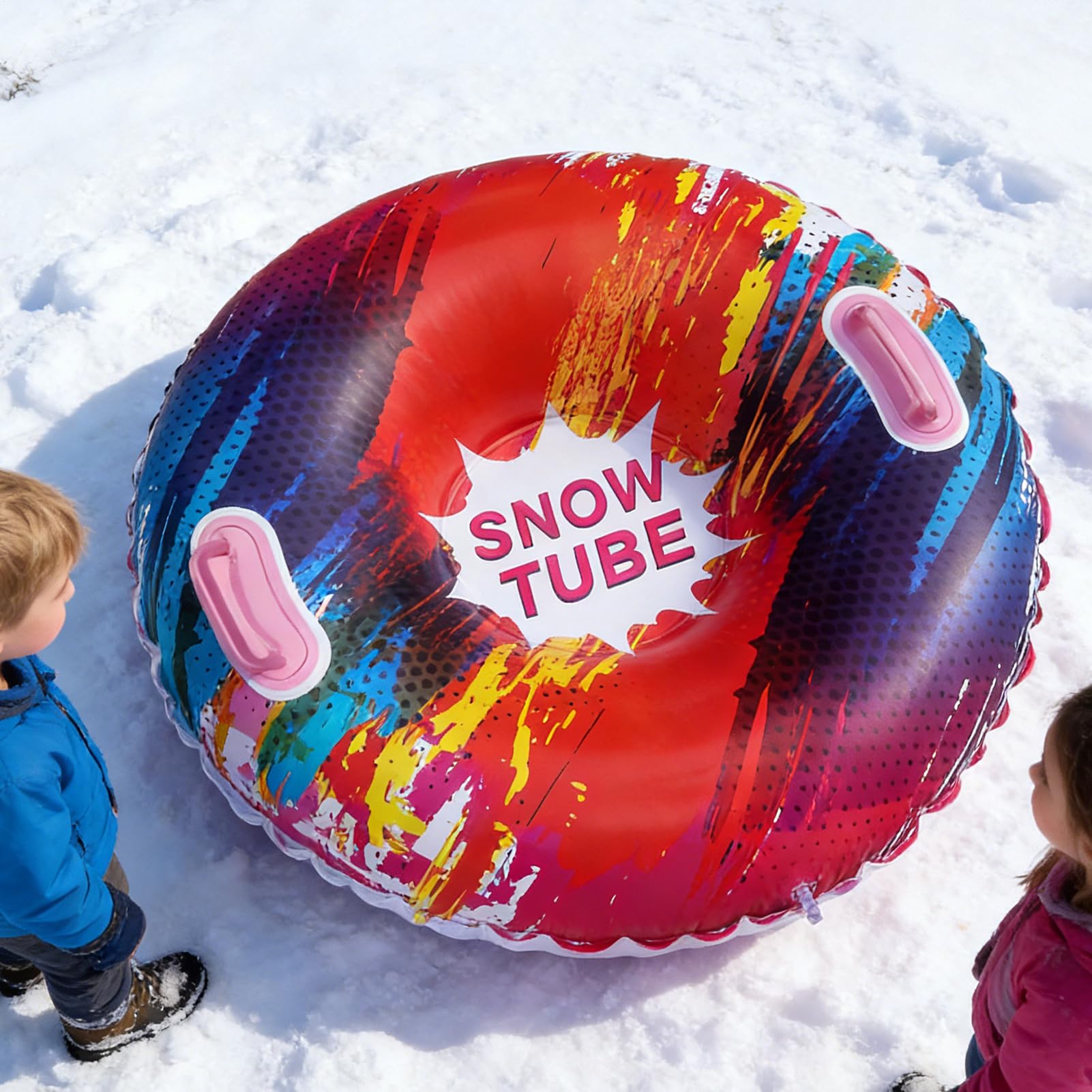 Luge gonflable, 85 cm résistante au froid, avec poignées pour un tube de luge gonflable, pour sports d'hiver, activités familiales, divertissement dans la neige