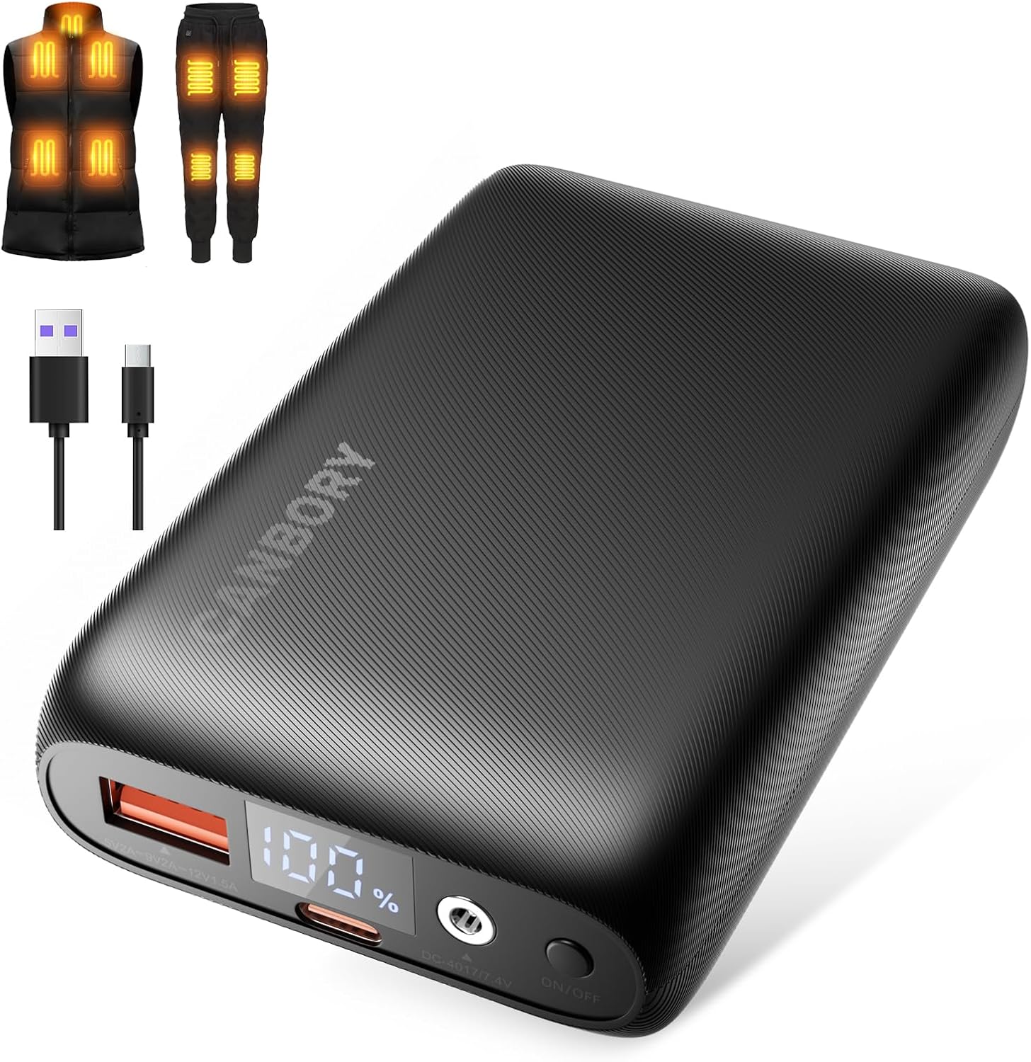 7.4v 16000mah Heated Vest Battery Pack for Wide Range of Heated Clothing, 7.4V/5V Rechargeable Power Bank USB/Type-C/DC Output for Heated Vest Jacket with LED Display