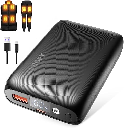 7.4 V 16000 mAh Chaleco calentado Batería para amplia gama de ropa calentada, 7.4V5V Banco de energía recargable USBTipo-CDC Salida para chaleco