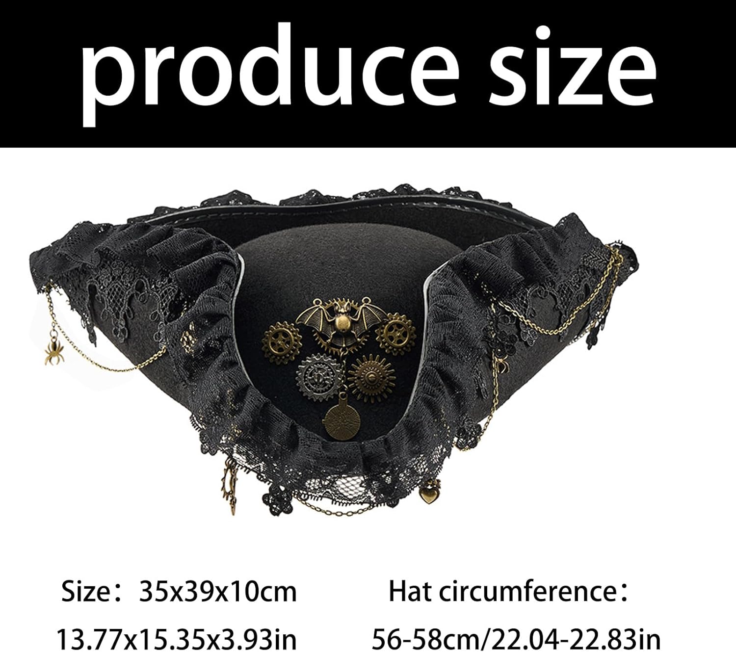 Adult Tricorn Pirate Hat With Lace Trim, Essential Headwear For Costume Parties, Stage Performances & Themed Vintage Historical Costume Accessory - Image 4