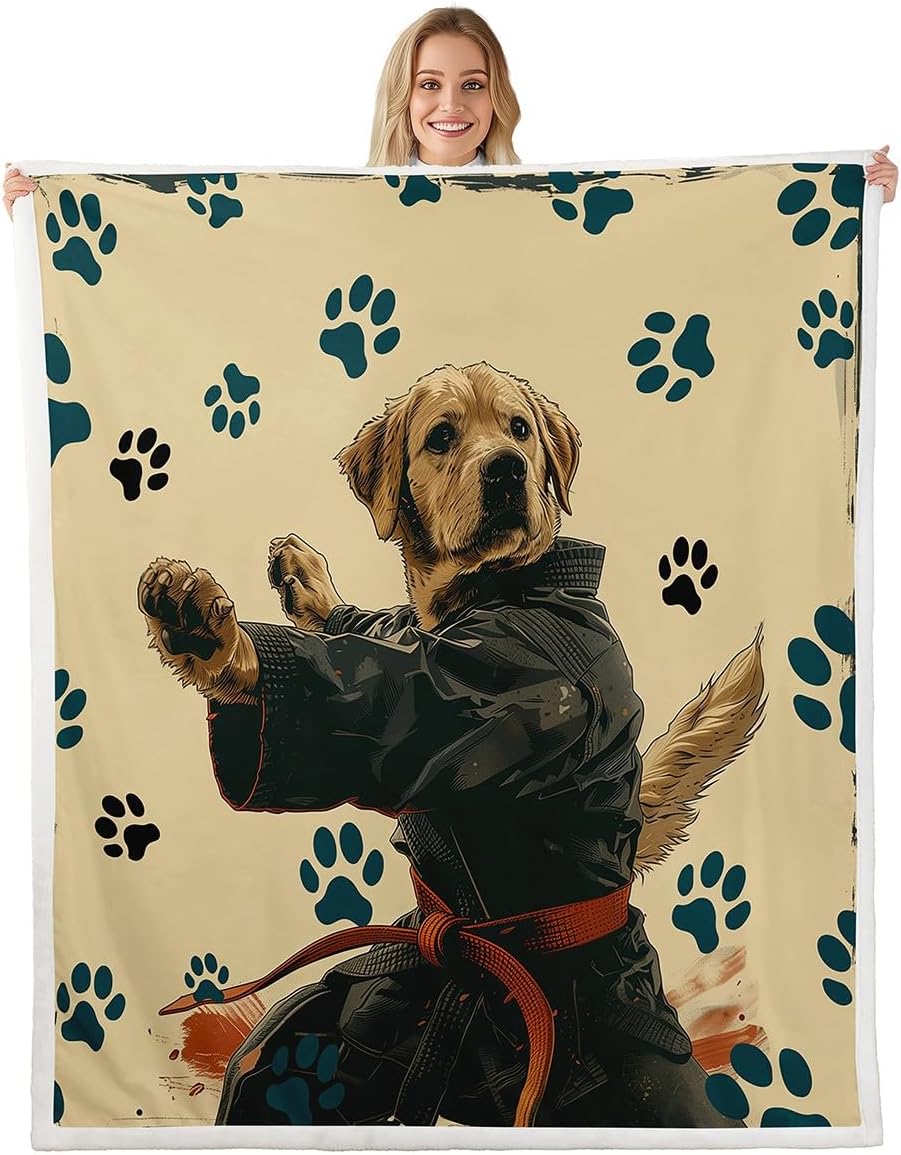 Feelyou Kids Taekwondo Plush Blanket for Bed Sofa Couch Kungfu Sherpa Blanket Boys Girls Cute Dog Fleece Throw Blanket Japanese Sports Teens Fuzzy Blanket Bedroom Decor Twin 60"x80"