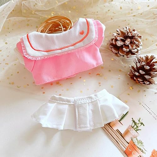 Miniatura 2 de CALEMBOU Juego de ropa de muñeca de felpa, lindo uniforme de jardín de infantes, zapatos, ropa de muñeca para muñecas suaves de 8 pulgadas, animales