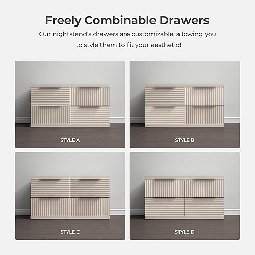 Miniatura 6 de SICOTAS Juego de 2 mesitas de noche acanaladas, moderna mesita de noche con 2 cajones grandes, mesita de noche de 22 pulgadas de ancho para Aliso