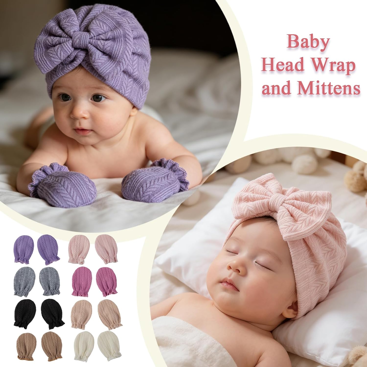 8 Sets Newborn Baby Hats & Mittens Cotton Preemie Infant Bow Beanies Caps Mitten Gloves Hospital Beanie Hat for New Born Boy Girl 0-3 Months - Image 2