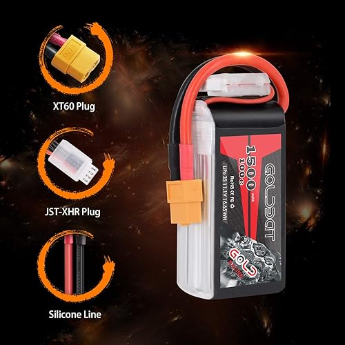 Miniatura 4 de GOLDBAT Paquete de batería Lipo de 1500mAh 3S 11.1V 100C Softcase con enchufe XT60 para capra axial, Skylark m4-fpv250, mini trituradora 200,