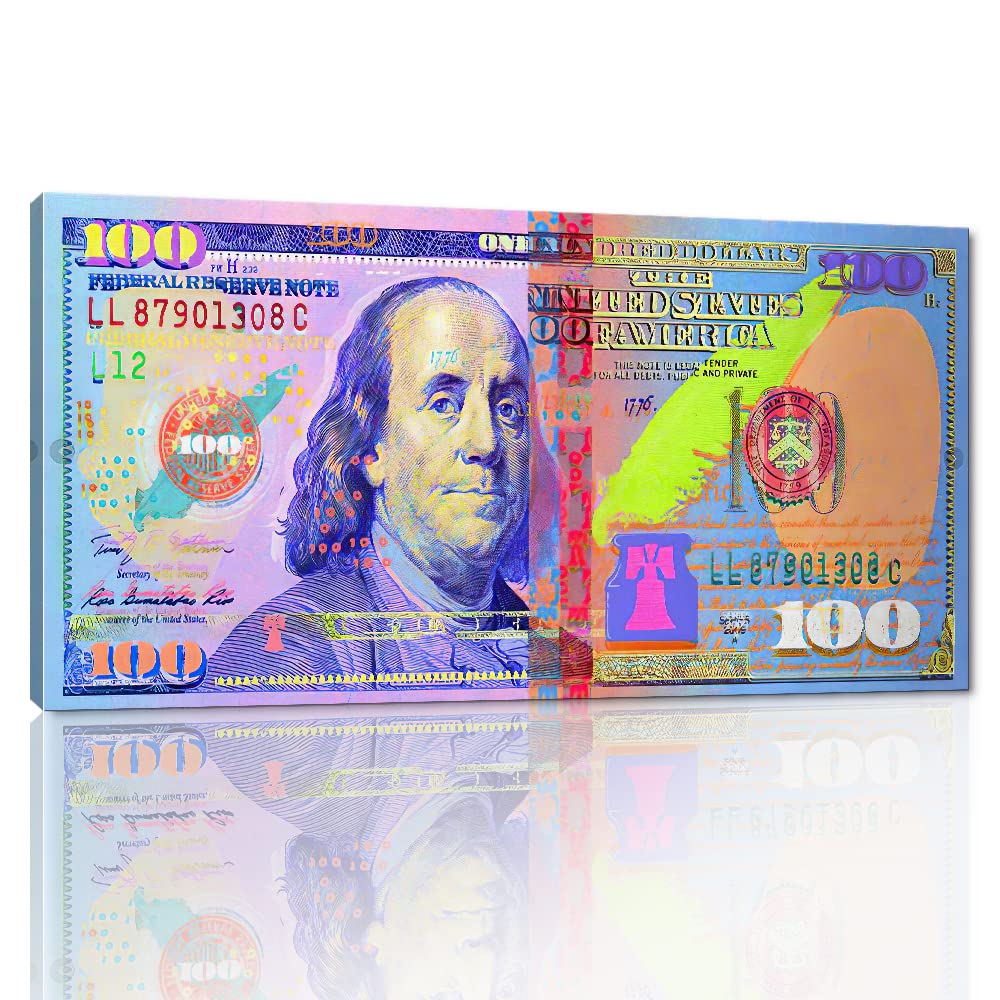 Artwork for Home Walls Large Money Bill Canvas Work Pictures for Office Modern Home Decor Colorful USD Dollars Art Print Wood Pallets for Bed for Bathroom Guest Room Framed Ready to Hang-40"Wx20"H