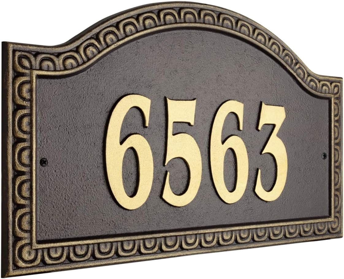 Whitehall™ Grande Wall Address Plaque Personalized Cast Metal Arch Sign Custom 1-line House Numbers Sign for Outside Penhurst Dresden Font House Street Modern Plaque upto 5 Characters (5" inch)- Made in USA