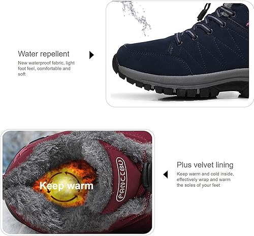 Miniatura 5 de Botas de nieve para mujer, con forro de piel, cálidas, impermeables, antideslizantes, para invierno, deportes al aire libre