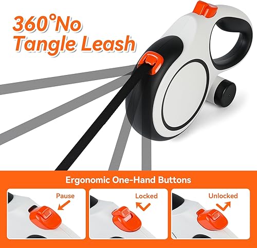 Miniatura 4 de Correa retráctil resistente para perros grandes, correa de perro de 26 pies con soporte para bolsa de excrementos de hasta 110 libras, con cable a