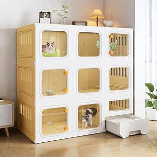 GAOXIONG Jaula para Gatos - Jaulas para Gatos de Interior, jaulas para Gatos de 2 o 3 Niveles para Uso doméstico, jaulas para Gatos de Interior, fáciles de Montar (Color: Amarillo, tamaño: 106 x 46,