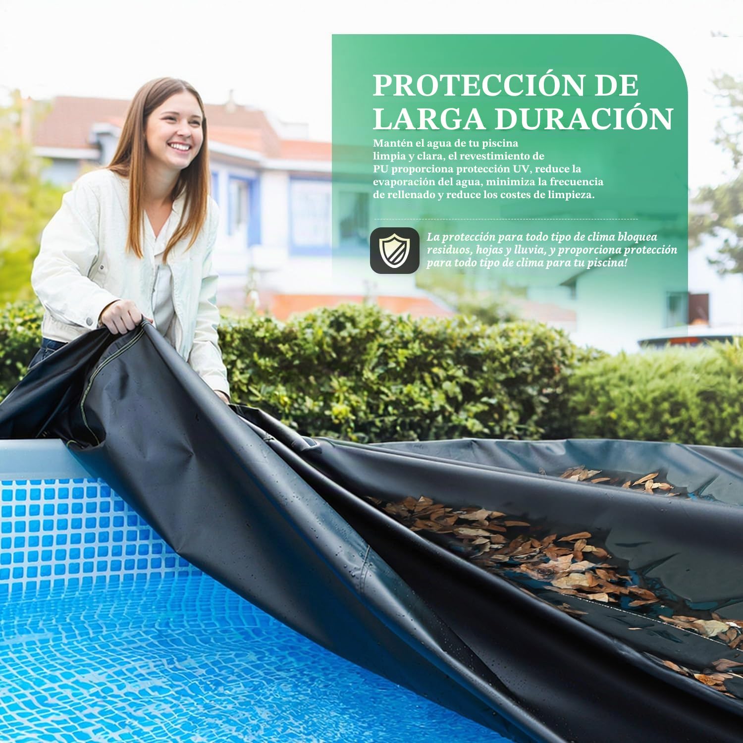 UIRWAY 458 cm Cubierta de Piscina Redonda con Tiras Reflectantes, Cubierta de Piscina para Piscinas elevadas, Cubierta Solar Que Incluye Cuerda de Amarre y Clavijas Luminosas para el Suelo