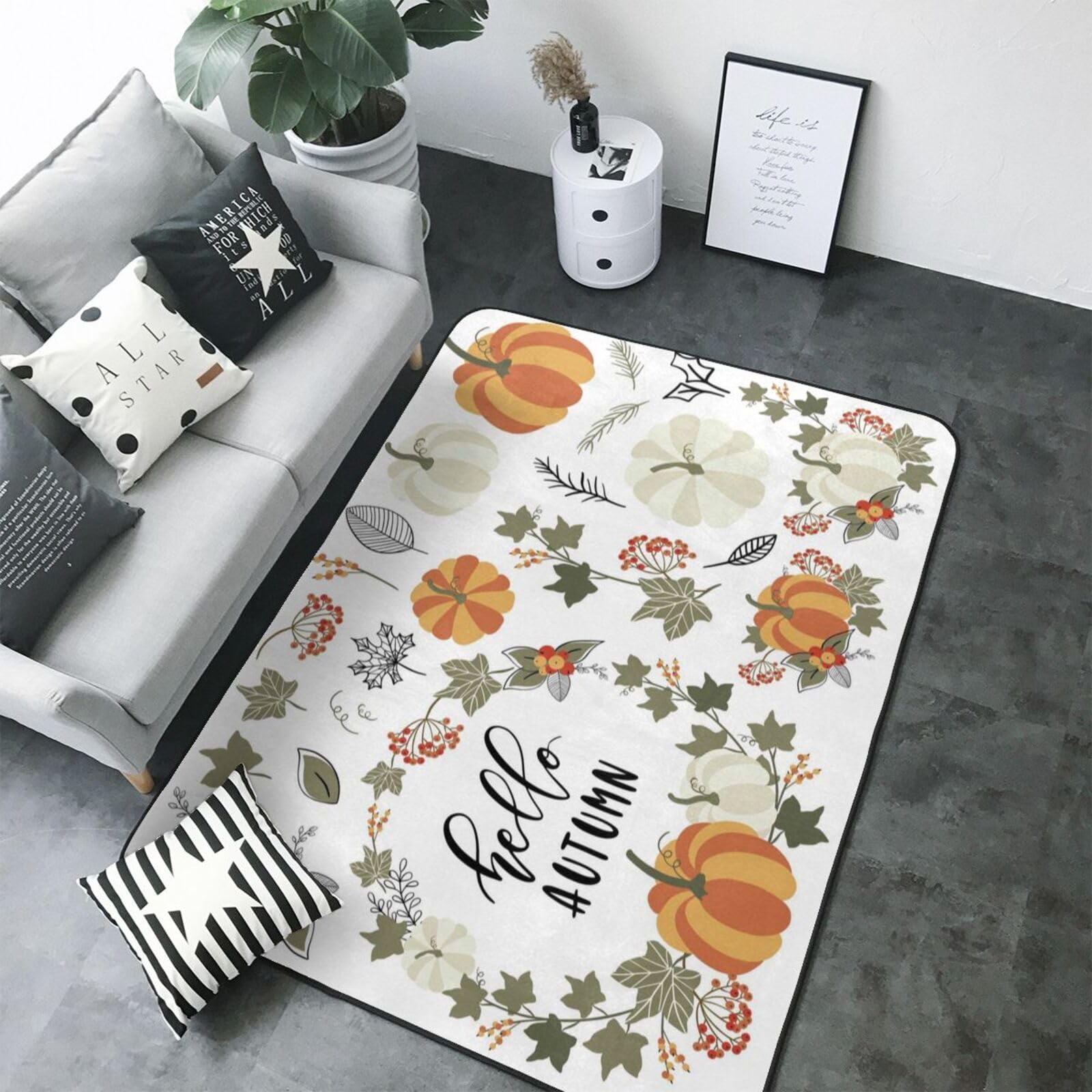 Tapis doux grand format lavable pour salon et chambre motif automne