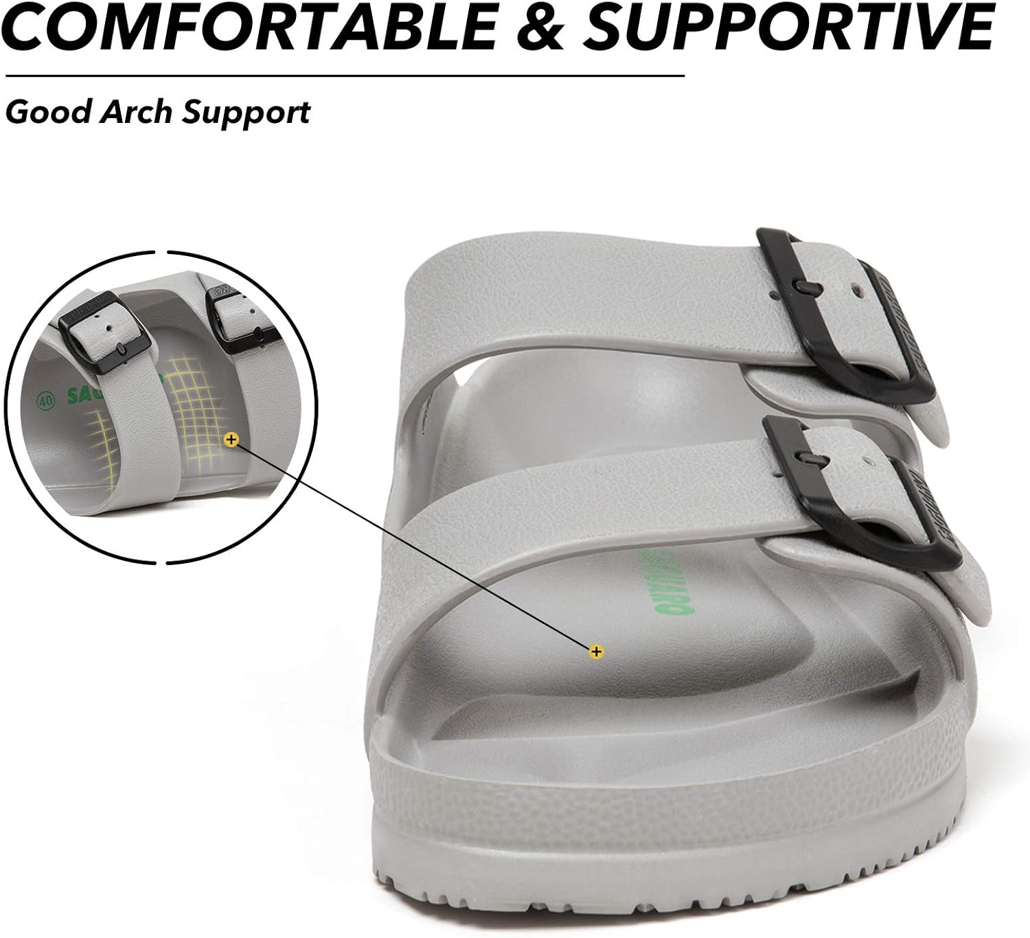SAGUARO Men's Women's Comfort Double Buckle Sandals Lightweight Adjustable EVA Sandals with Rubble Sole - Image 4