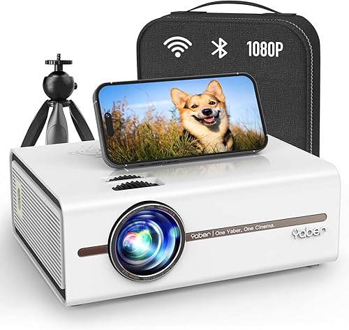 YABER Proyector con WiFi y Bluetooth 9000 lúmenes compatible con proyector de video 1080P mini proyector portátil para exteriores con trípode y