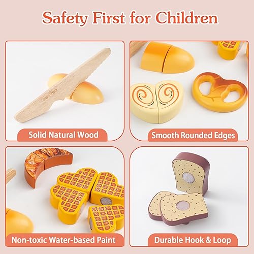 Miniatura 2 de Juego de madera para panadería, juguetes de comida, juego de cocina para niños, accesorios de cocina con bolsa de almacenamiento, regalo educativo