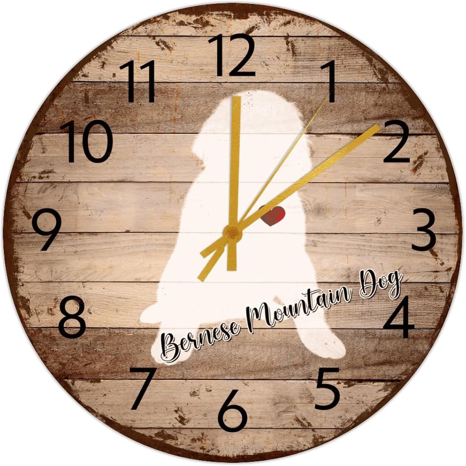 15 Inch Silent Non-Ticking Wall Clocks Battery Operated Bernese Mountain Dog Home Decor for Living Room Funny Pet Lovers Gift Decorative Round Wooden Wall Clock Vintage for Church Entryway