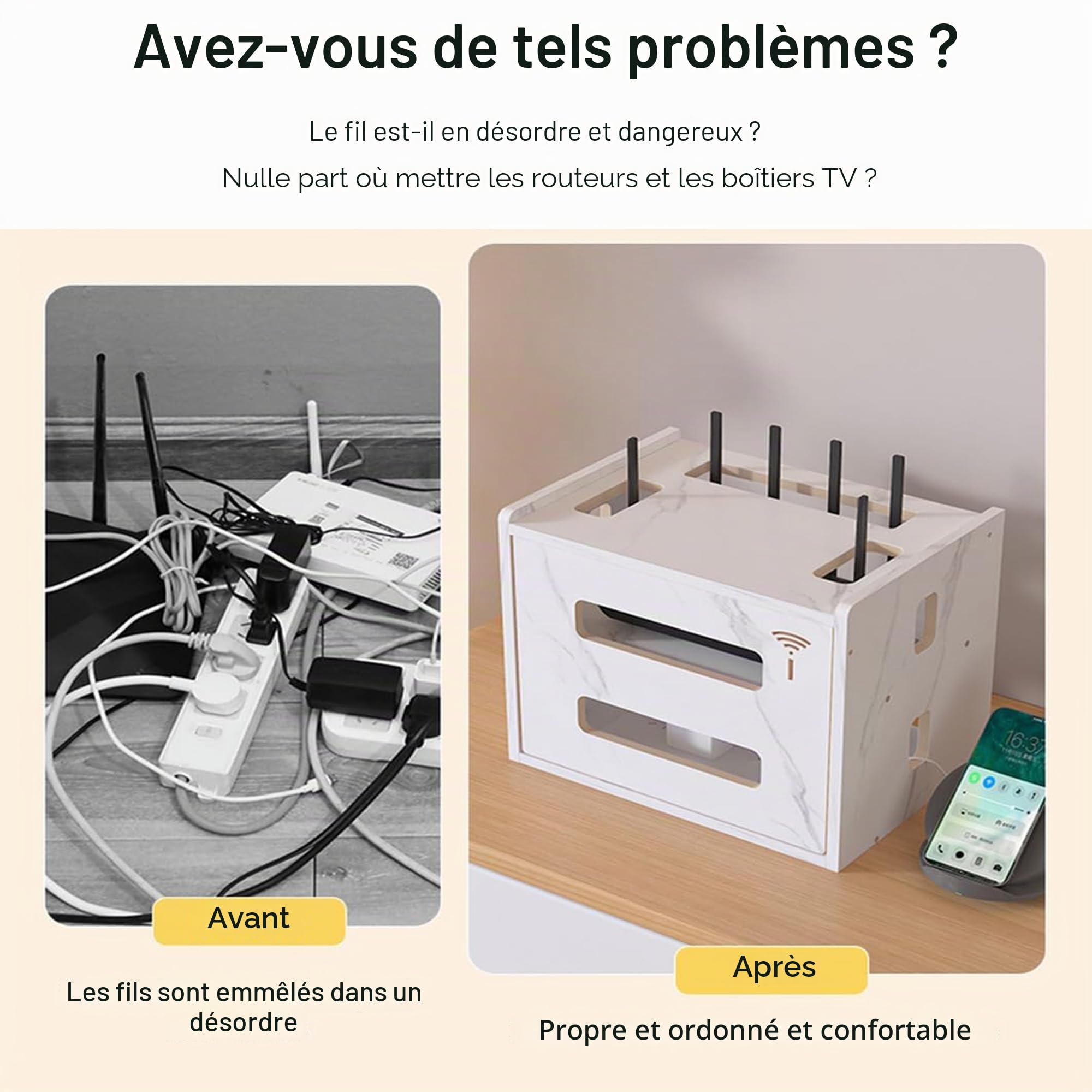 Catekro Étagère de Routeur Wifi, Armoire de Routeur, étagère pour Décodeur | étagère de Routeur Debout, étagère Murale pour Routeur, Boîte de Rangement de Routeur WiFi en Bois (Blanc)