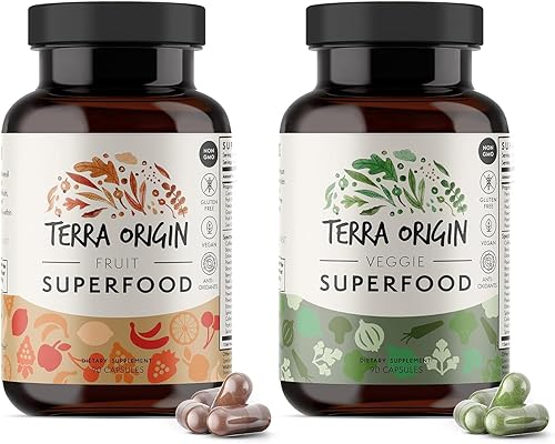 TERRA ORIGIN Suplemento de superalimentos de frutas y verduras | 180 cápsulas vegetarianas | Sin OMG, sin gluten, píldoras veganas hechas en Estados disponible en Yaxa Colombia