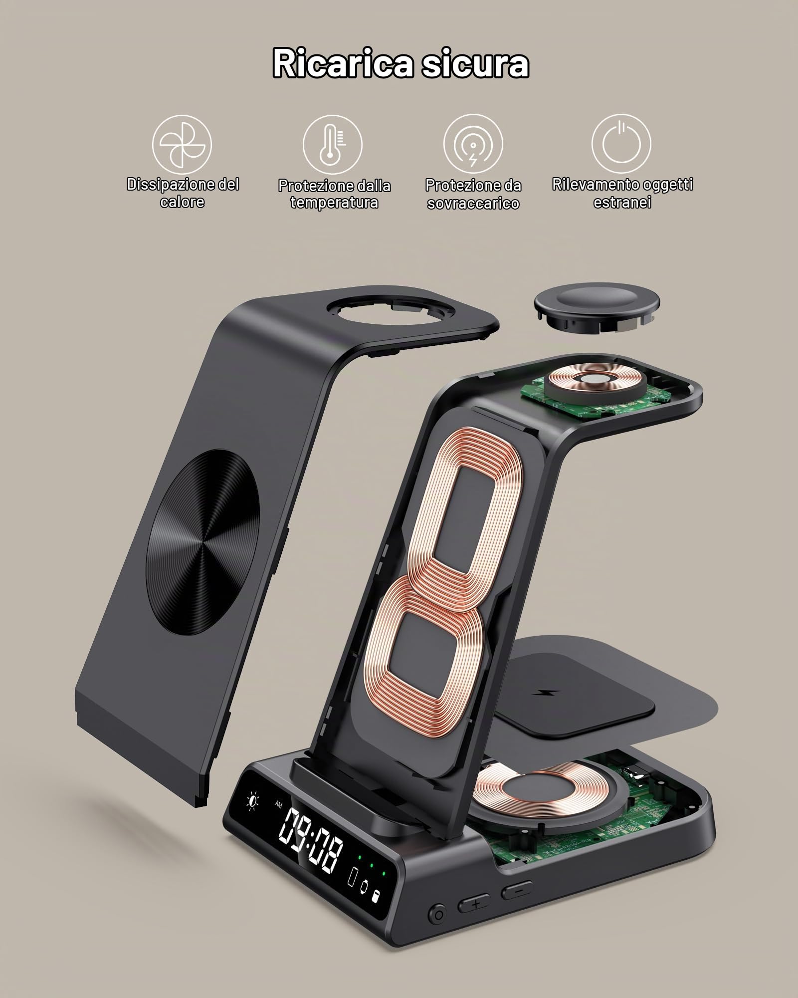 Caricatore Wireless per iPhone Air/17/16/15/14/13/12, 3 in 1 Stazione Ricarica compatibile con Apple Watch 10/Ultra 2/9/8/7/6/5/4, Air Pods 4 (Senza Adattatore)